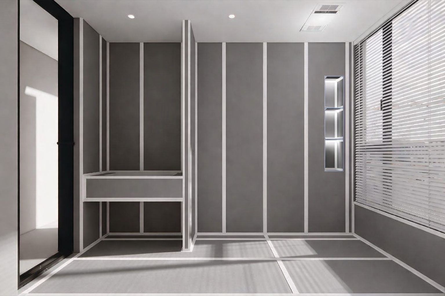 Room fully sheathed in gray Streamline Essentials backer board with taped white seams, ready to tile